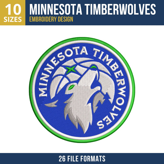 Minnesota Timberwolves Howling Wolf Badge Embroidery Design
