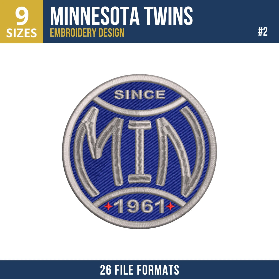 Minnesota Twins Embroidery Bundle – 8 Designs, 26 Formats