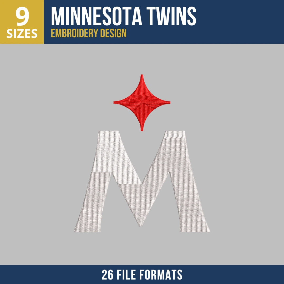 Minnesota Twins M-with-Star Embroidery Design