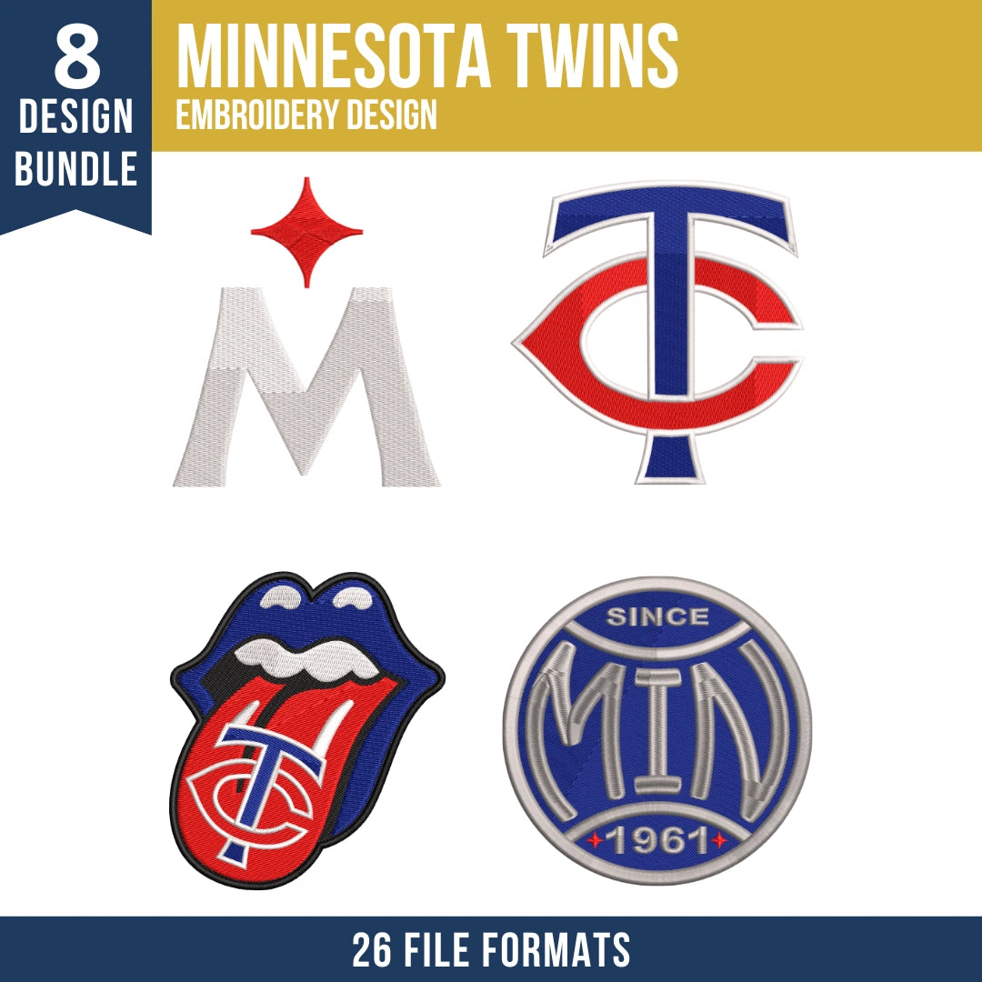Minnesota Twins Embroidery Bundle – 8 Designs, 26 Formats