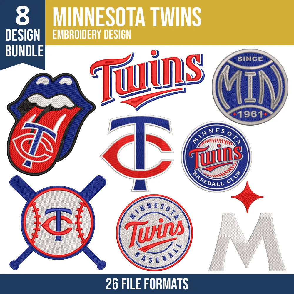 Minnesota Twins Embroidery Bundle – 8 Designs, 26 Formats
