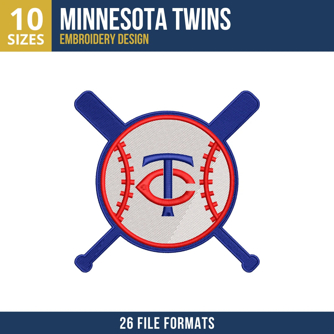 Minnesota Twins TC Baseball Crossed Bats Embroidery Design