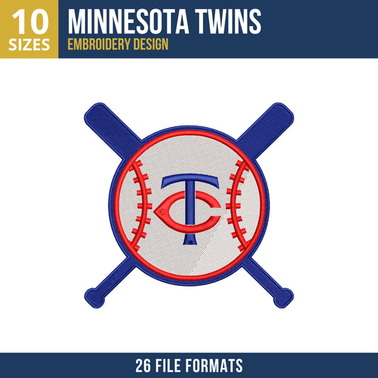 Minnesota Twins TC Baseball Crossed Bats Embroidery Design