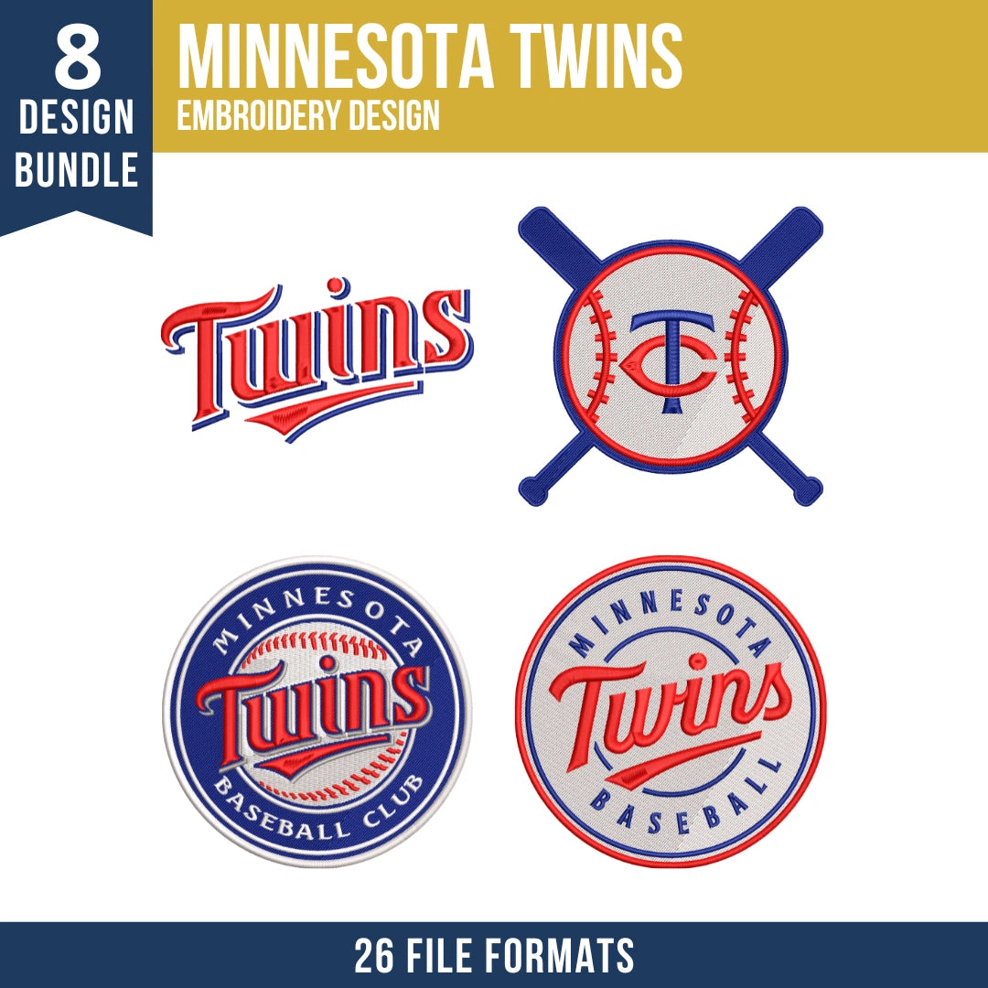 Minnesota Twins Embroidery Bundle – 8 Designs, 26 Formats