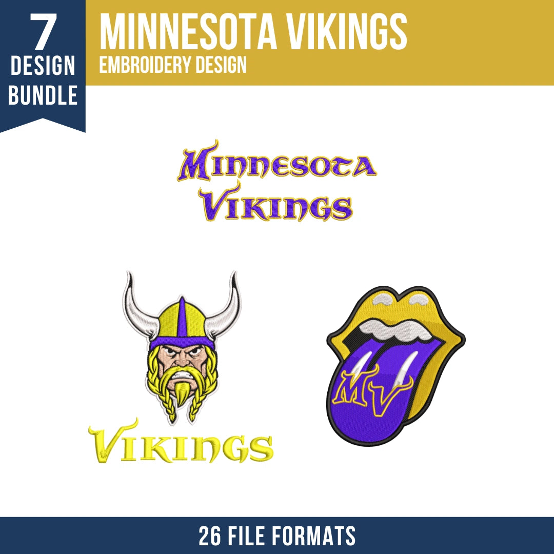 Minnesota Vikings Embroidery Design Bundle – 7 Designs