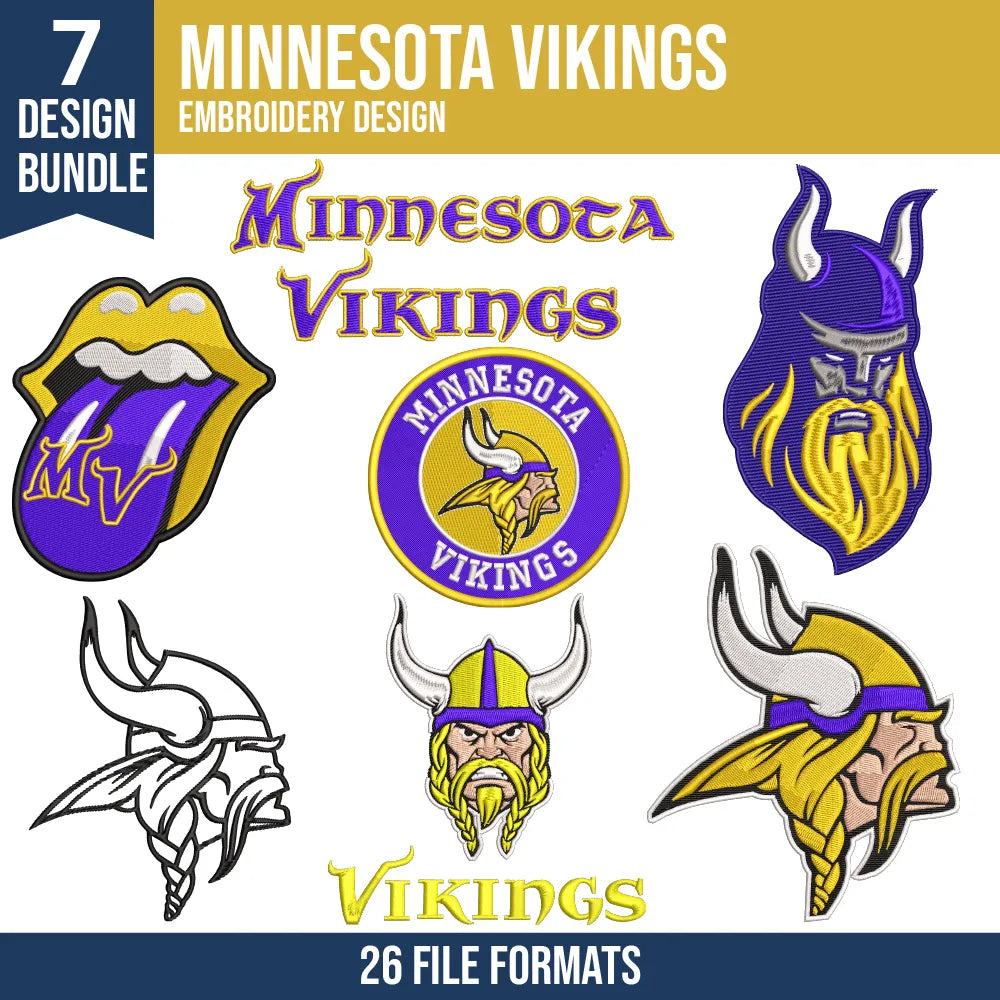 Minnesota Vikings Embroidery Bundle – 7 Designs