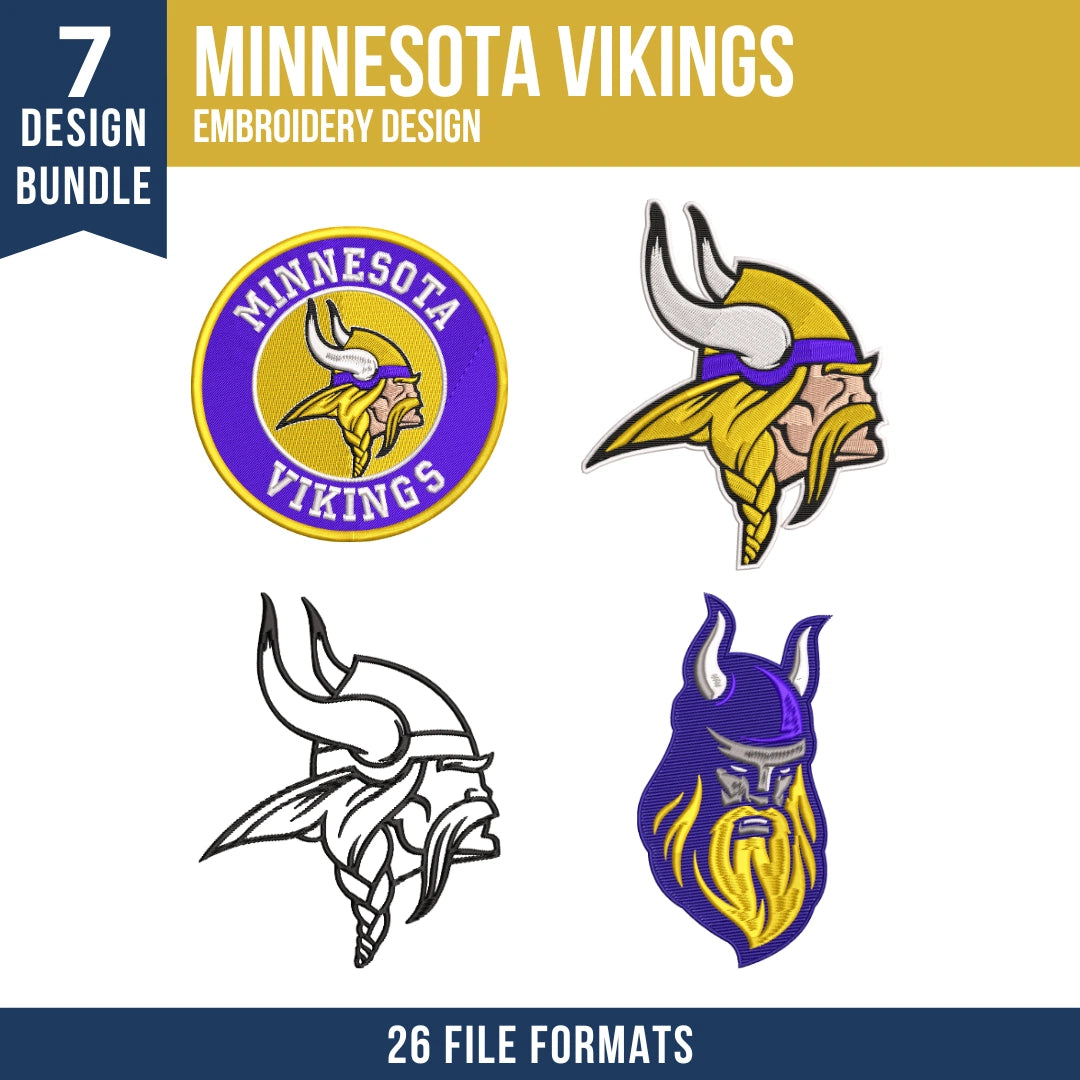 Minnesota Vikings Embroidery Design Bundle – 7 Designs