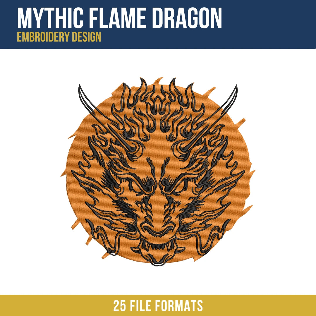 Mythic Flame Dragon Embroidery Design