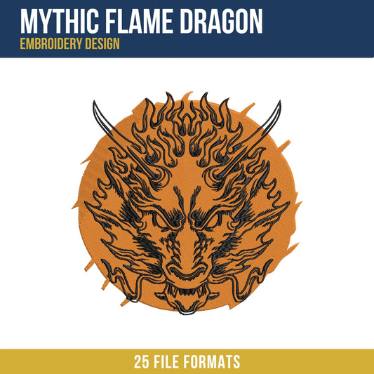 Mythic Flame Dragon Embroidery Design