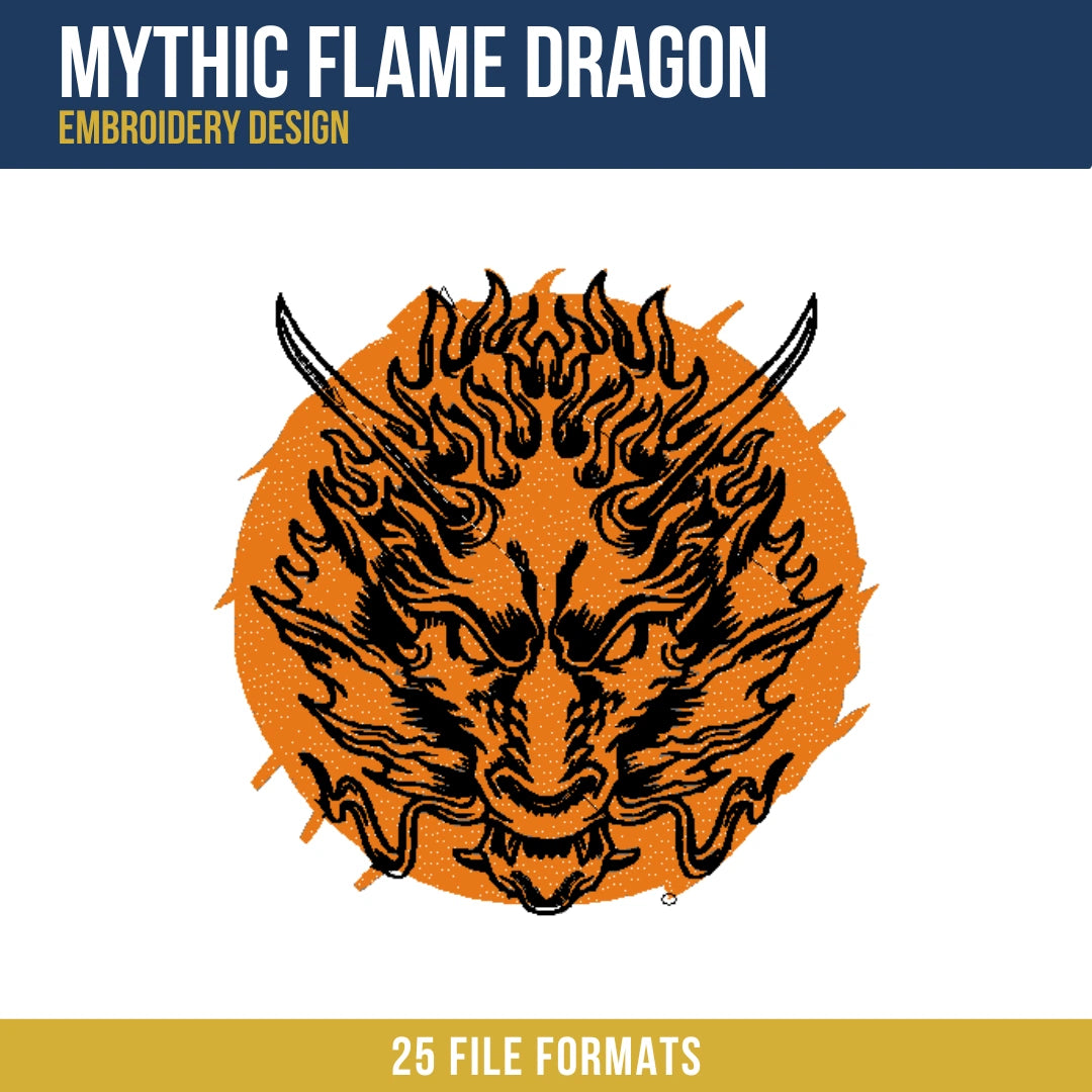 Mythic Flame Dragon Embroidery Design