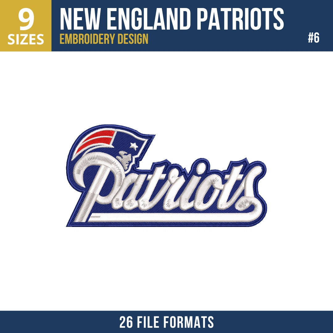 New England Patriots Embroidery Bundle – 9 Designs, 26 Formats