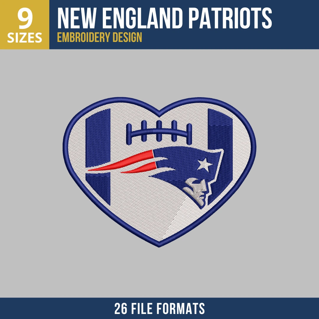 New England Patriots Heart Embroidery Design