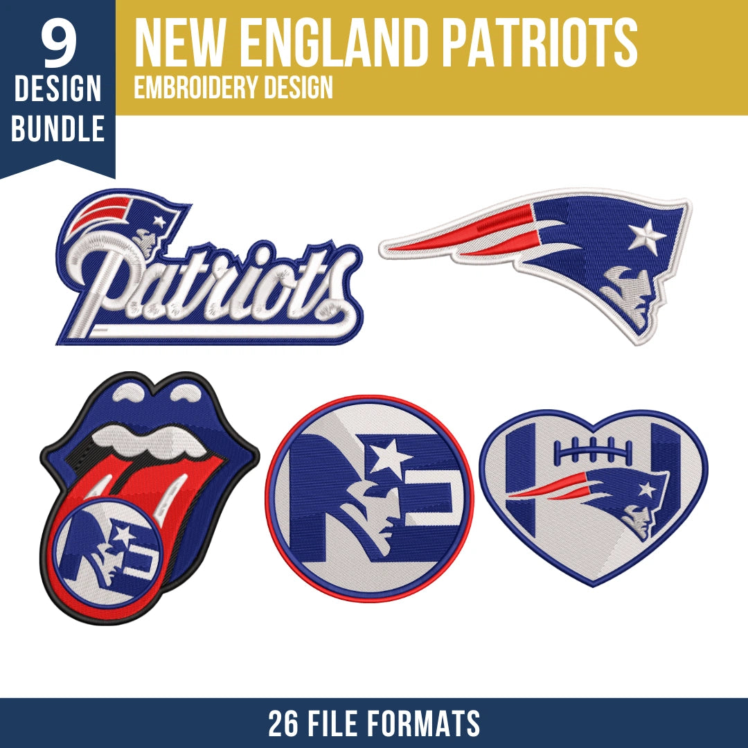 New England Patriots Embroidery Bundle – 9 Designs, 26 Formats