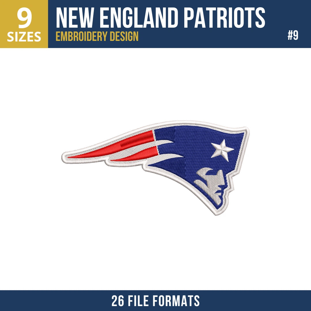 New England Patriots Embroidery Bundle – 9 Designs, 26 Formats