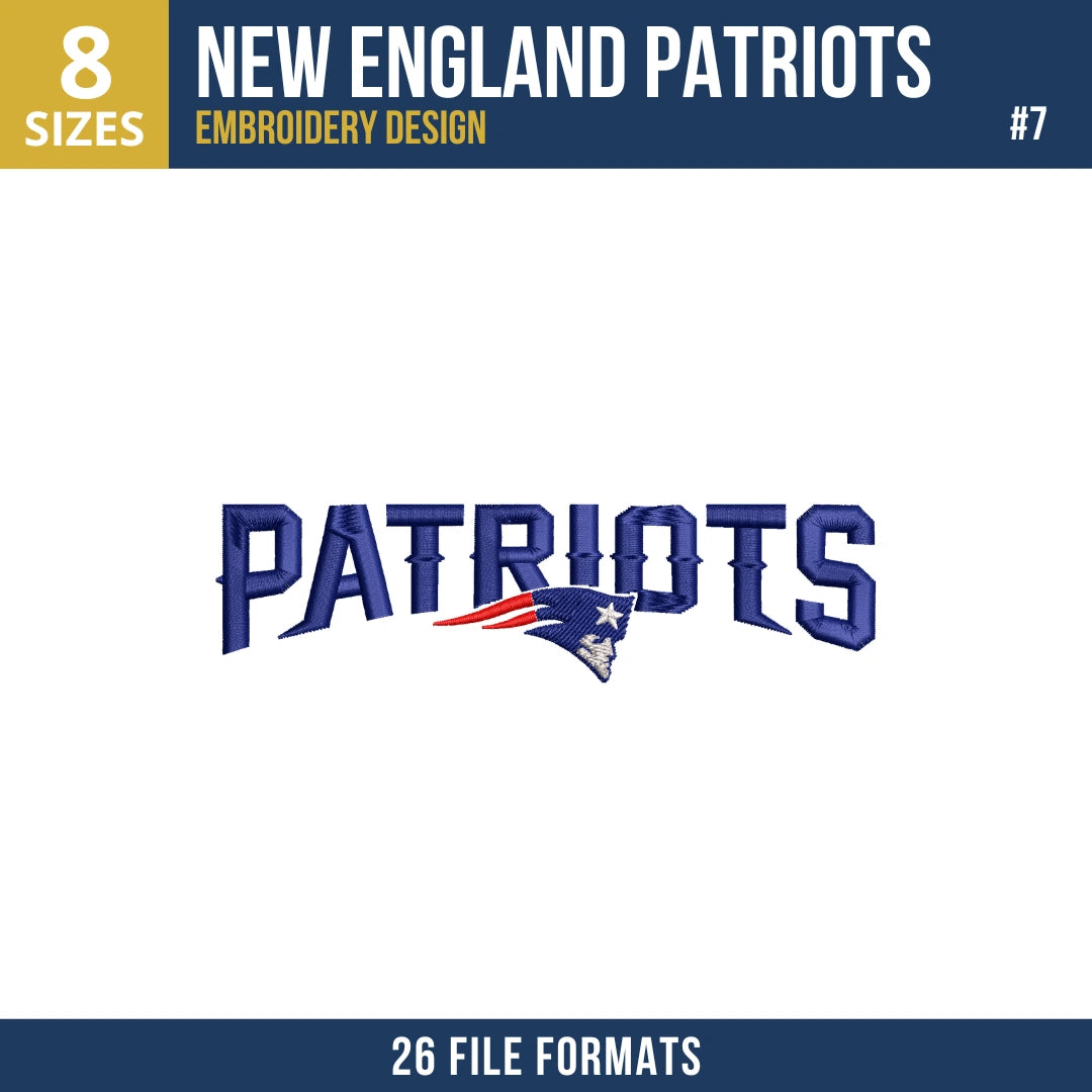 New England Patriots Embroidery Bundle – 9 Designs, 26 Formats