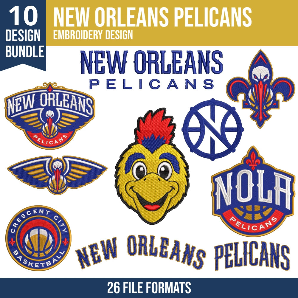 New Orleans Pelicans Embroidery Bundle | 10 Designs