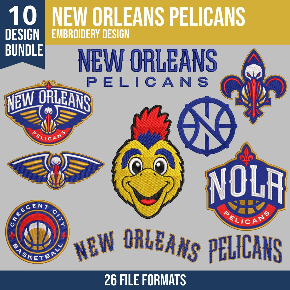 New Orleans Pelicans Embroidery Bundle | 10 Designs