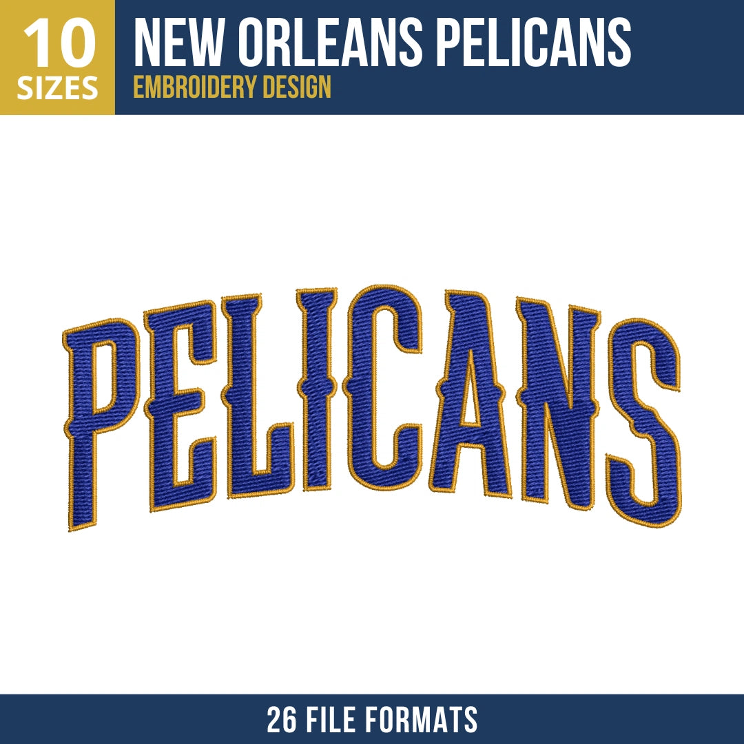New Orleans Pelicans Arched Wordmark Embroidery Design