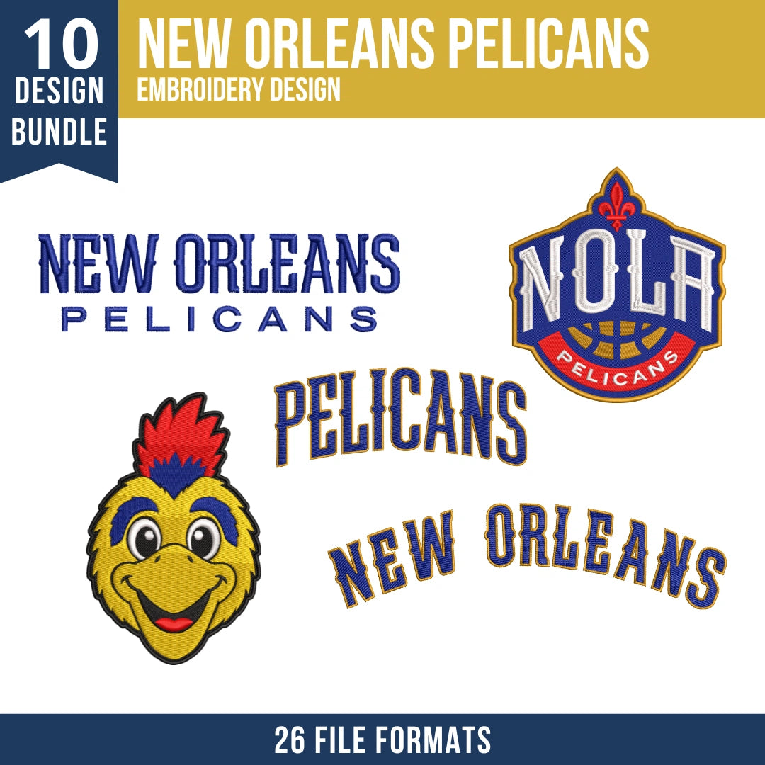 New Orleans Pelicans Embroidery Bundle | 10 Designs