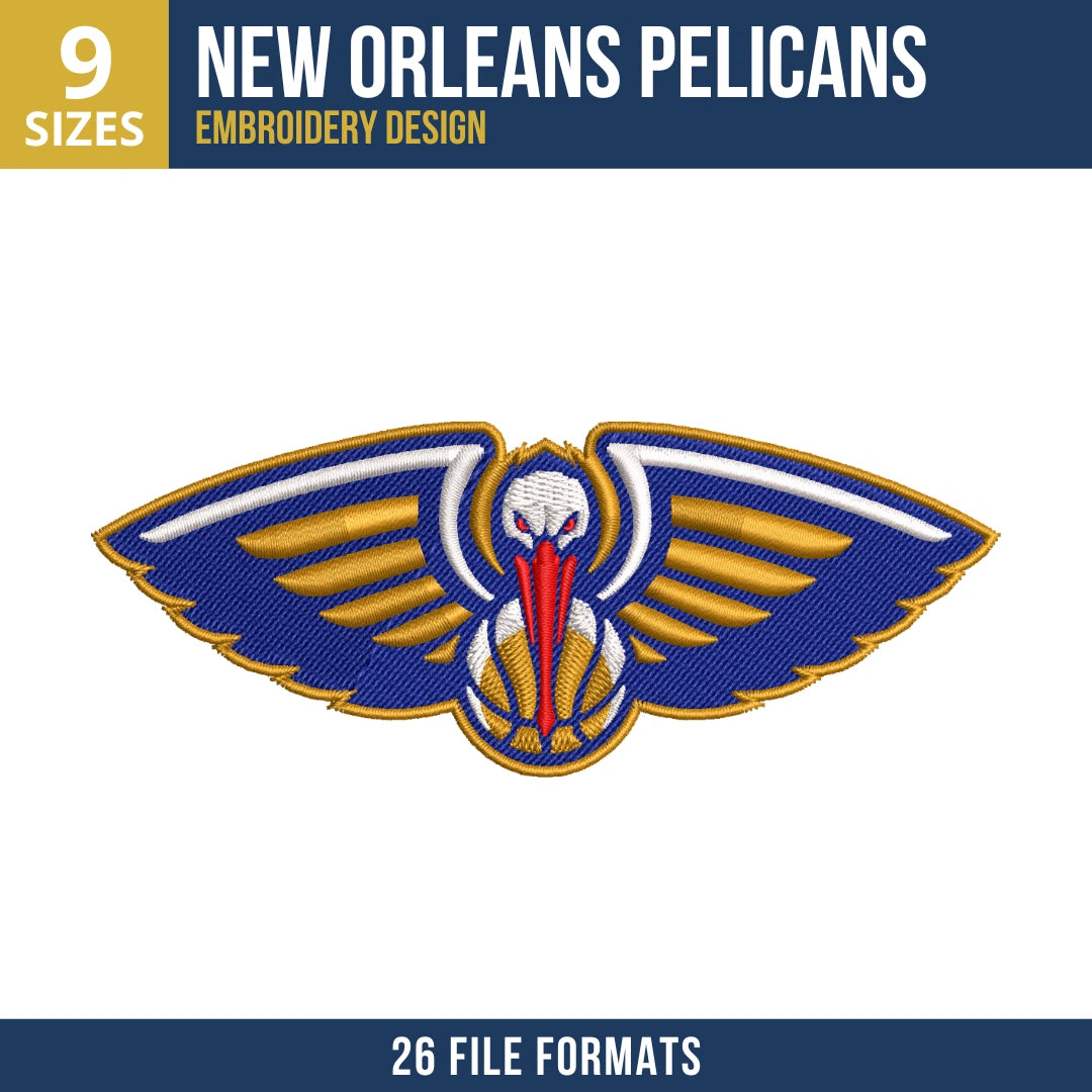 New Orleans Pelicans Wings Spread Embroidery Design