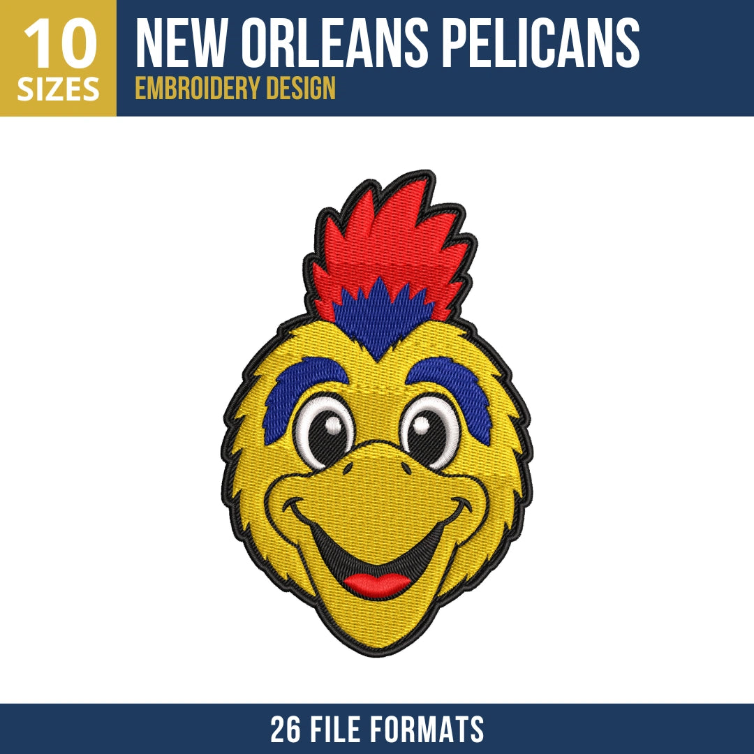 New Orleans Pelicans Pierre Mascot Head Embroidery Design