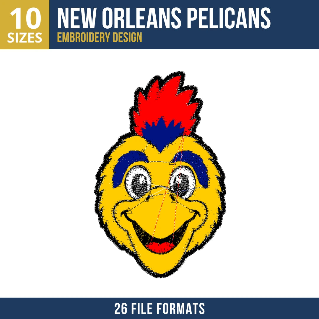New Orleans Pelicans Pierre Mascot Head Embroidery Design