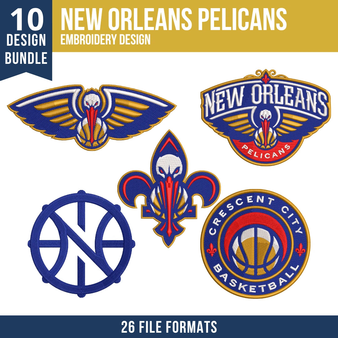 New Orleans Pelicans Embroidery Bundle | 10 Designs
