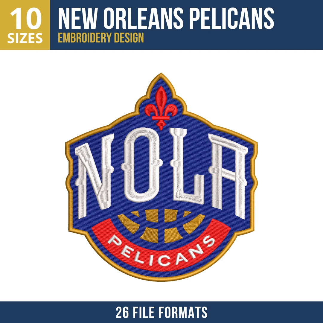New Orleans Pelicans NOLA Shield Badge Embroidery Design