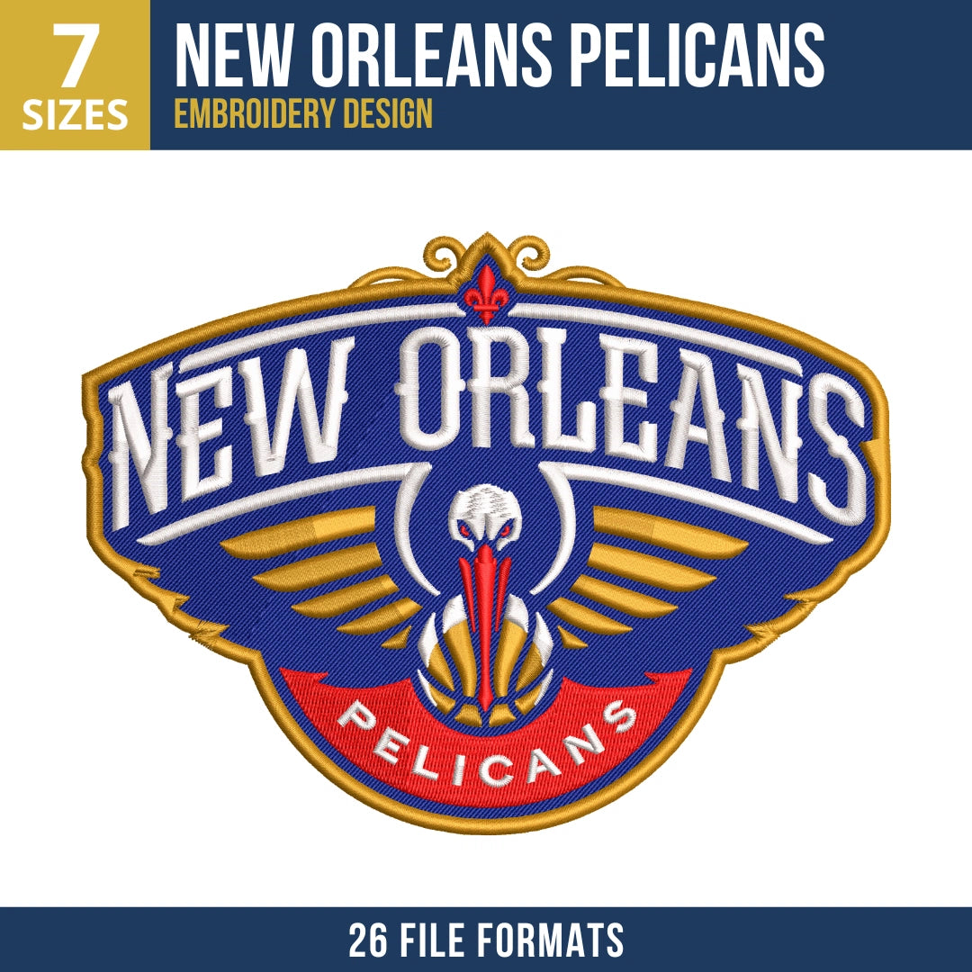 New Orleans Pelicans Primary Shield Embroidery Design