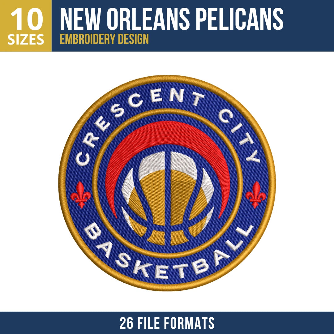 New Orleans Pelicans Crescent City Badge Embroidery Design