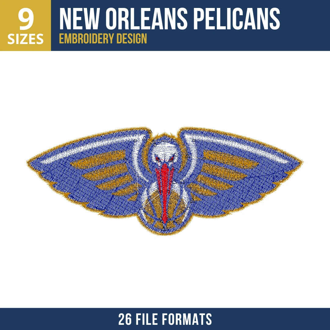 New Orleans Pelicans Wings Spread Embroidery Design