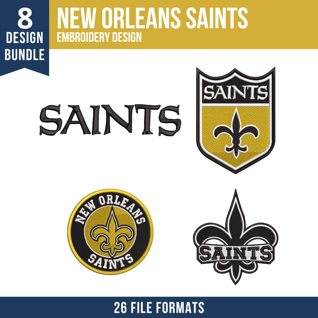 New Orleans Saints Embroidery Bundle – 8 Designs, 26 Formats