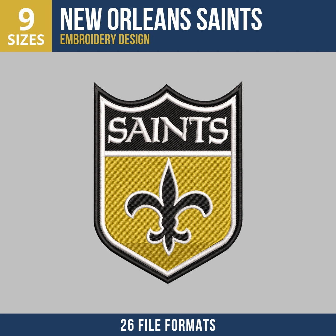 New Orleans Saints Retro Shield Crest Embroidery Design