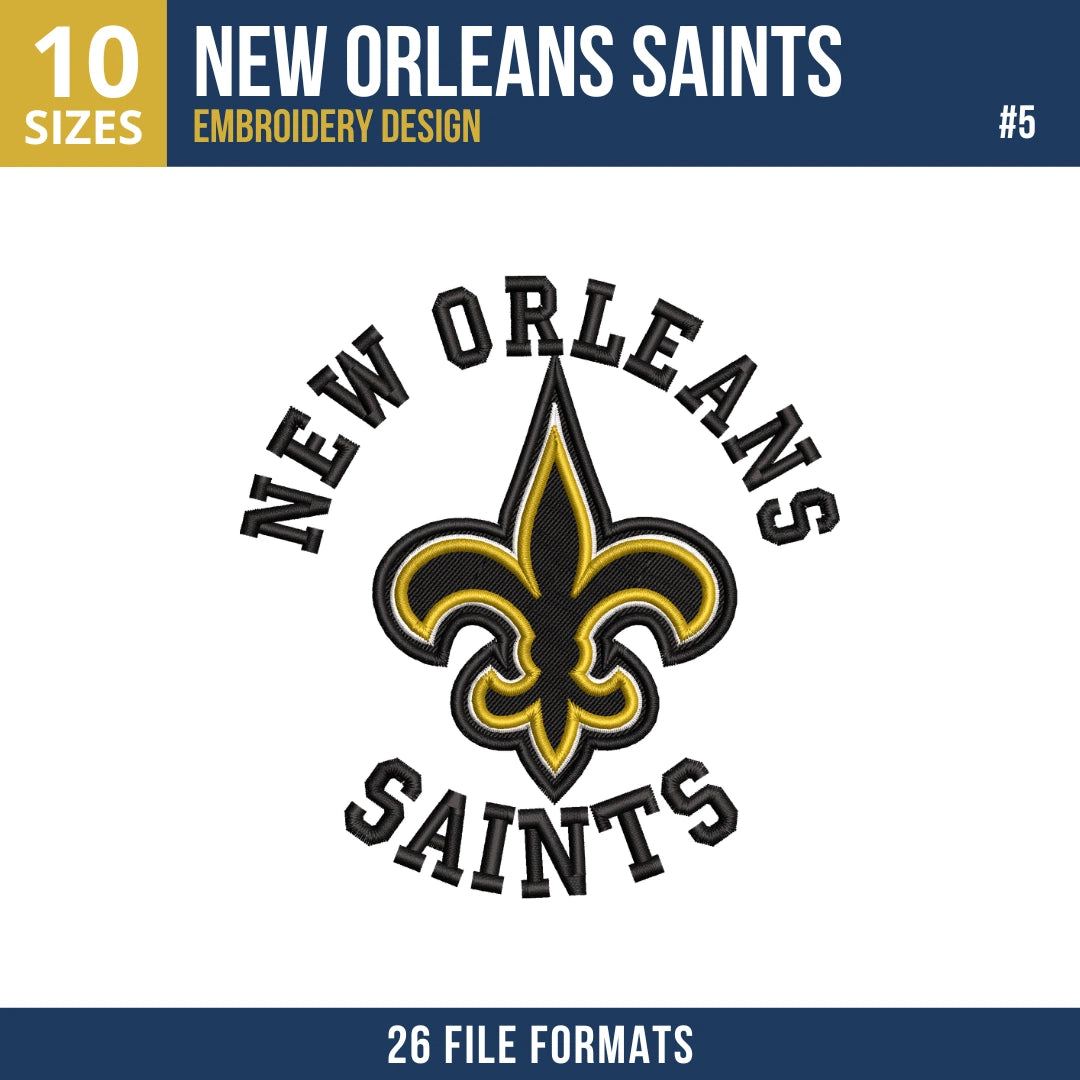 New Orleans Saints Embroidery Bundle – 8 Designs, 26 Formats