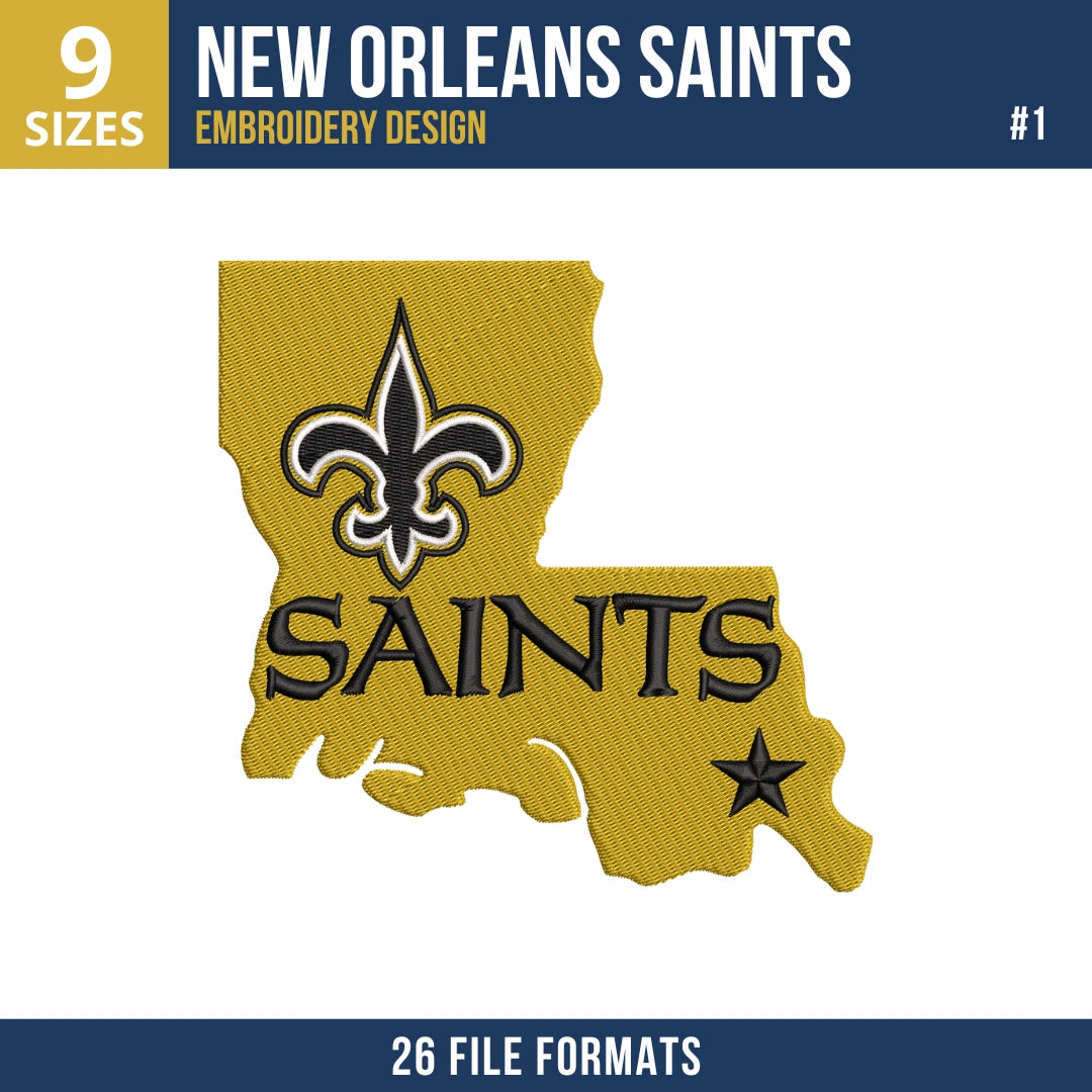 New Orleans Saints Embroidery Bundle – 8 Designs, 26 Formats
