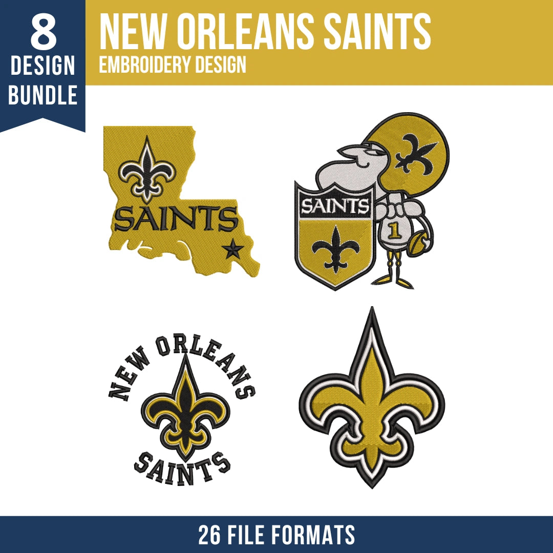 New Orleans Saints Embroidery Bundle – 8 Designs, 26 Formats
