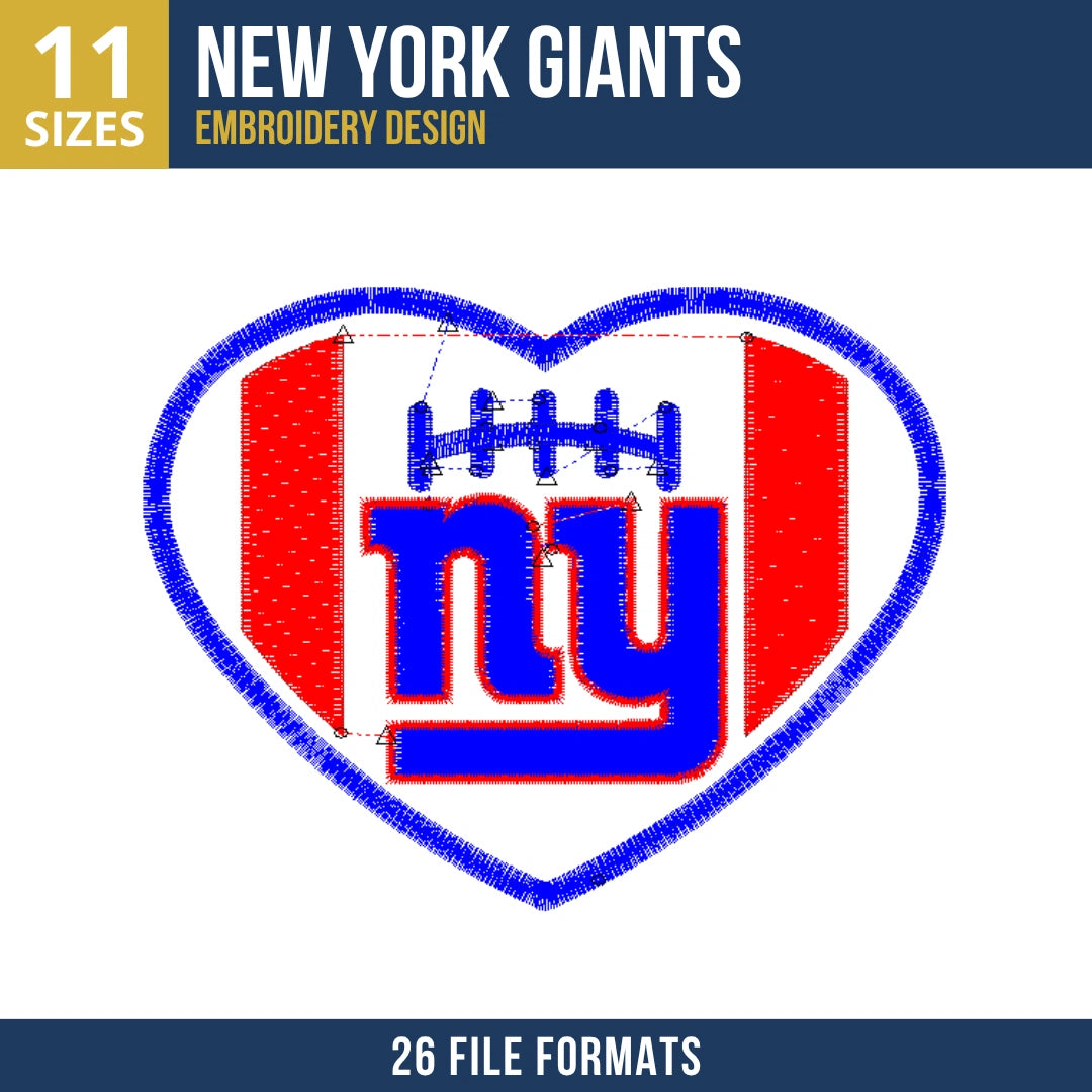 New York Giants Heart Football Embroidery Design