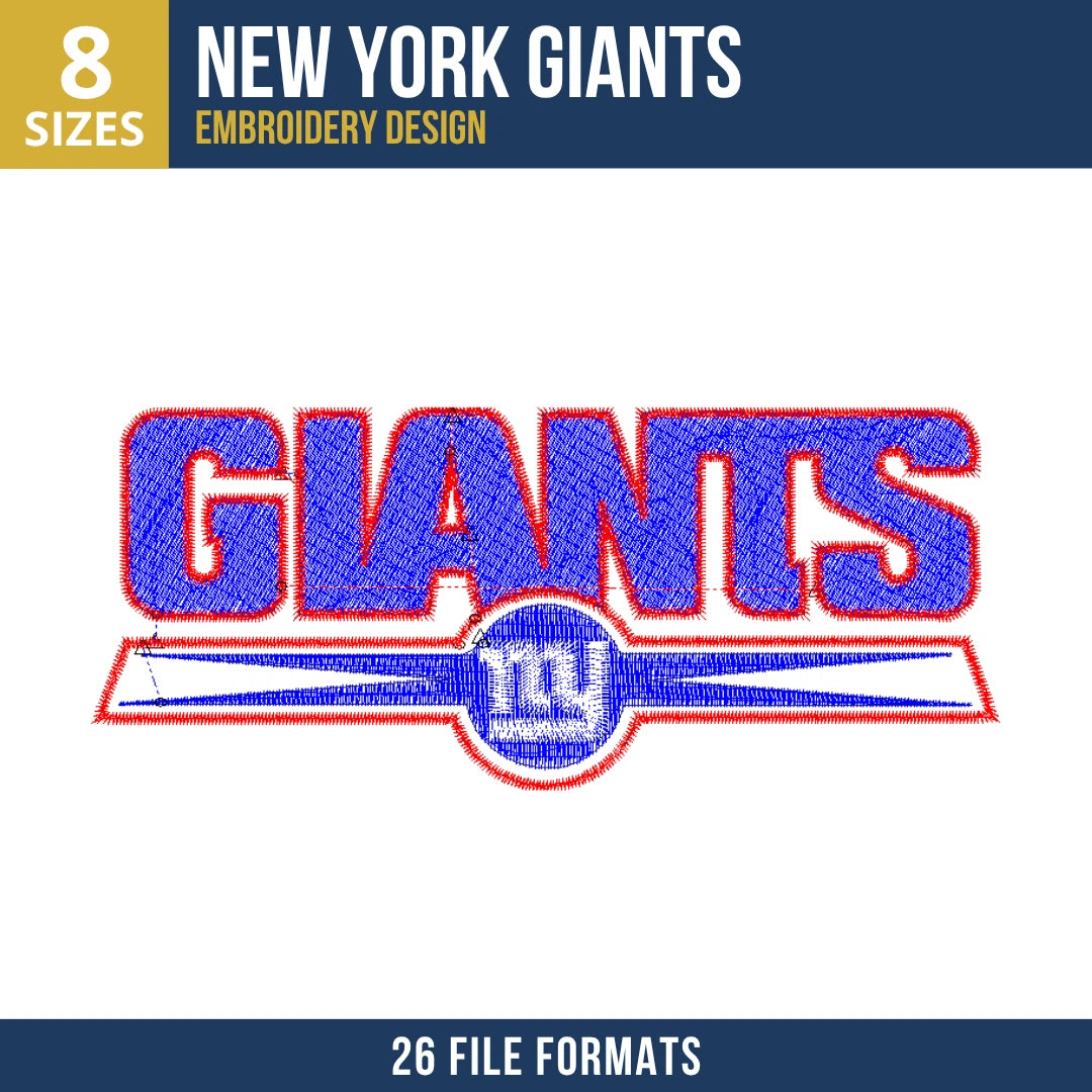 New York Giants Wordmark NY Badge Embroidery Design