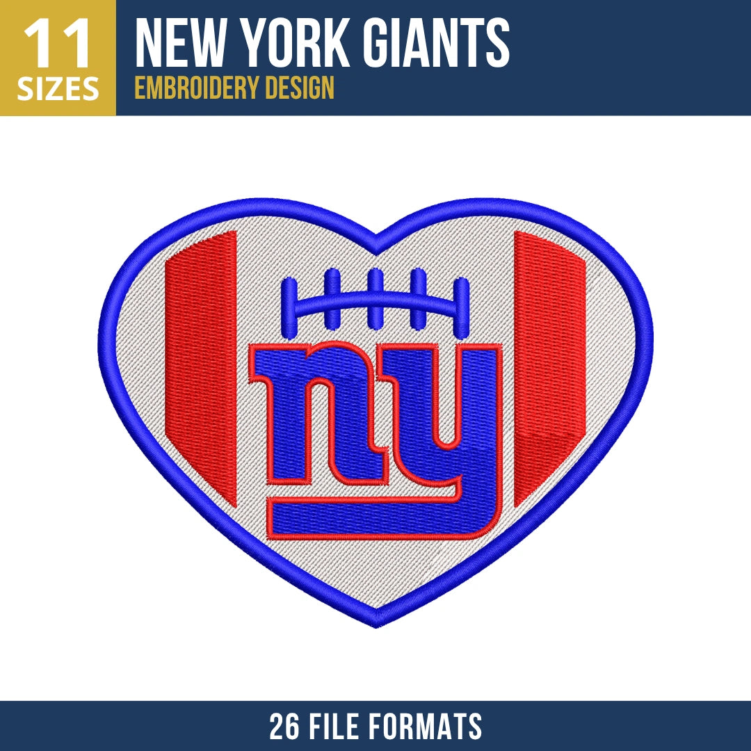 New York Giants Heart Football Embroidery Design
