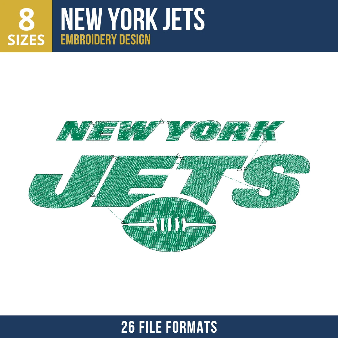 New York Jets Stacked Wordmark Embroidery Design