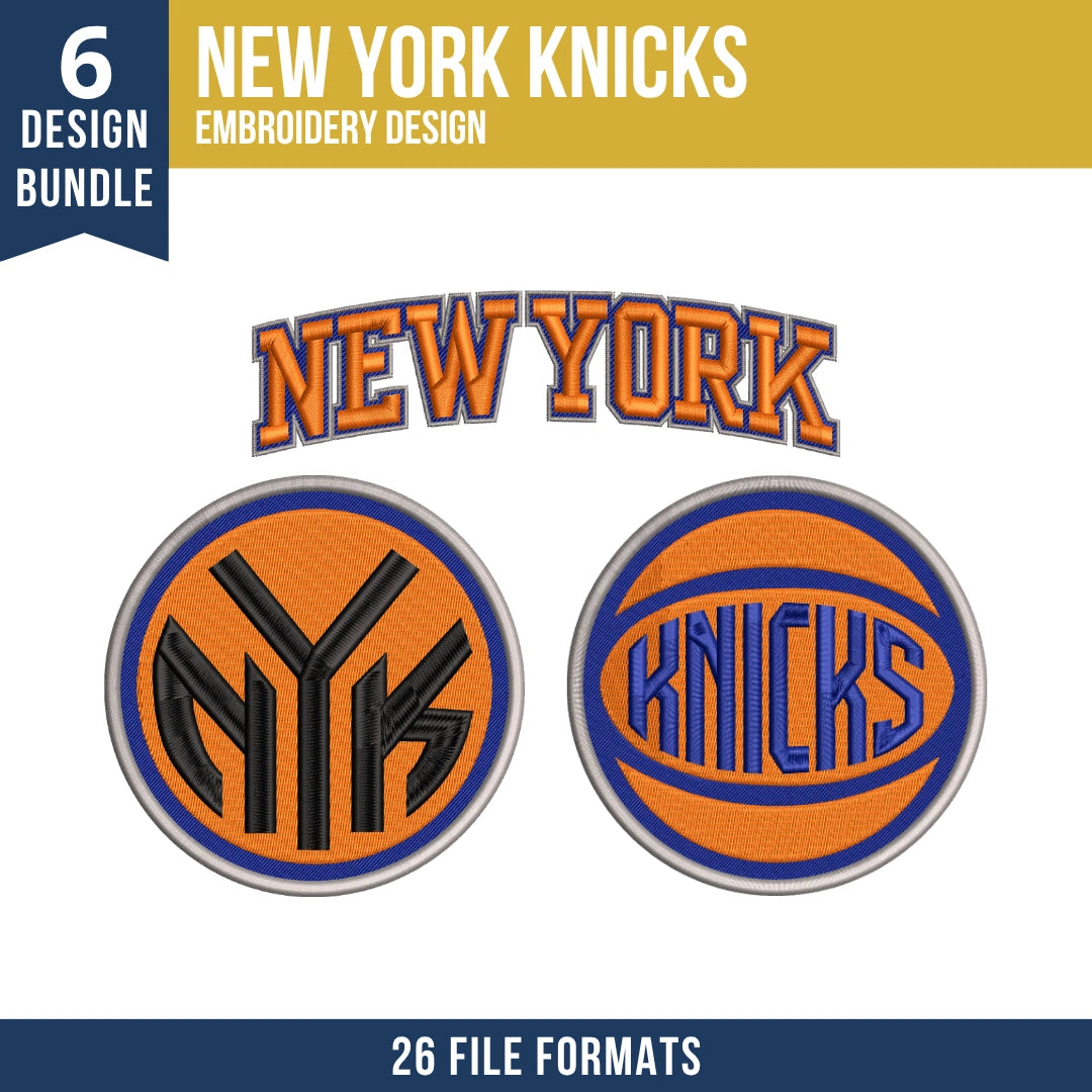 New York Knicks Embroidery Design Bundle | 6 NBA Logo Files