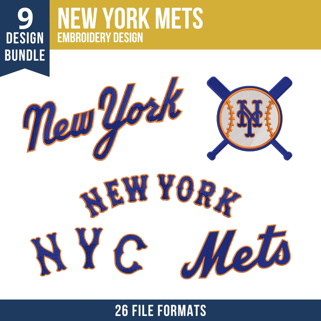 New York Mets Embroidery Bundle – 9 Designs, 26 Formats
