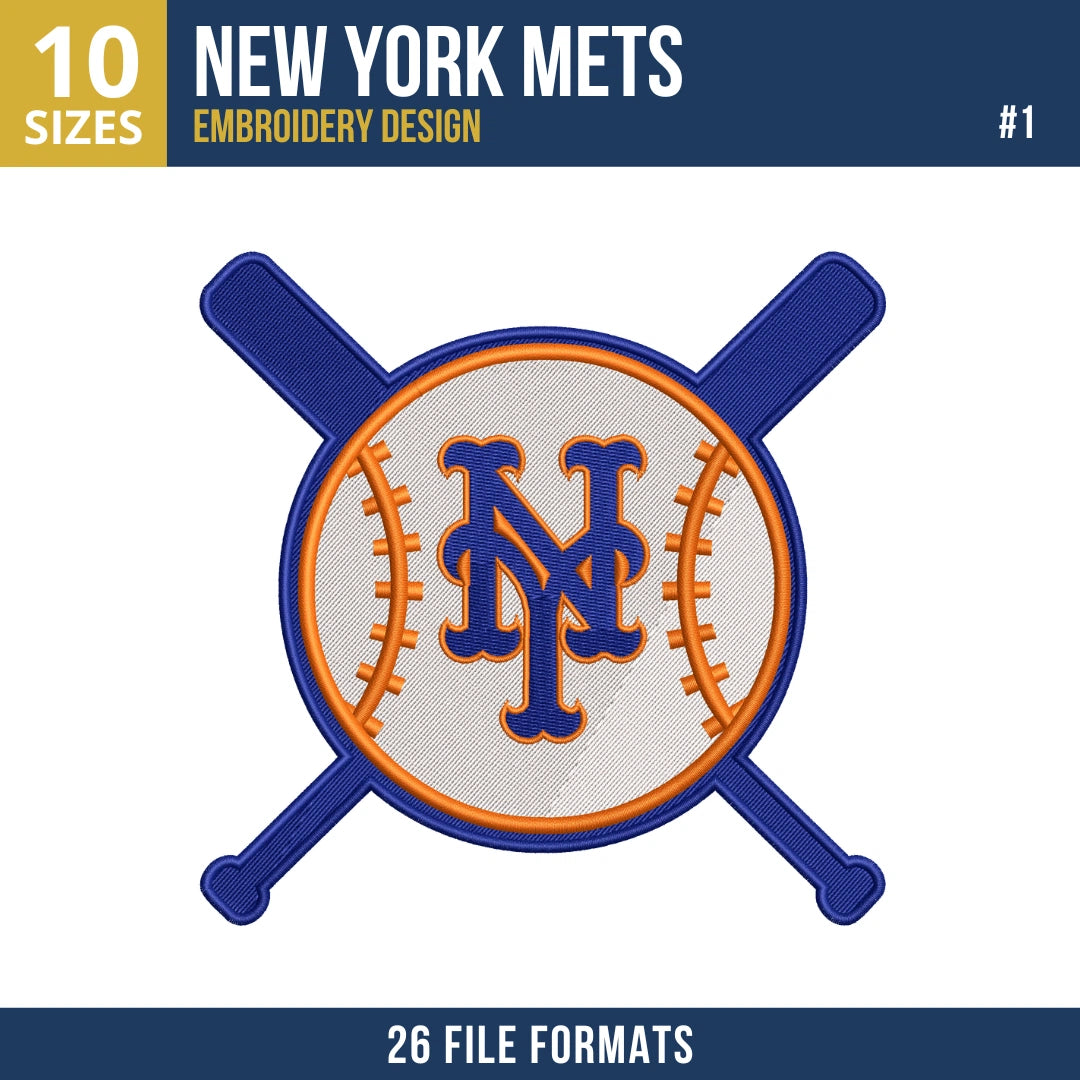 New York Mets Embroidery Bundle – 9 Designs, 26 Formats