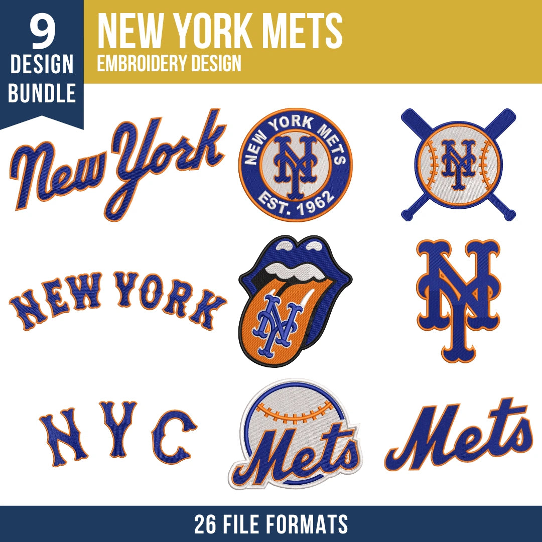 New York Mets Embroidery Bundle – 9 Designs, 26 Formats