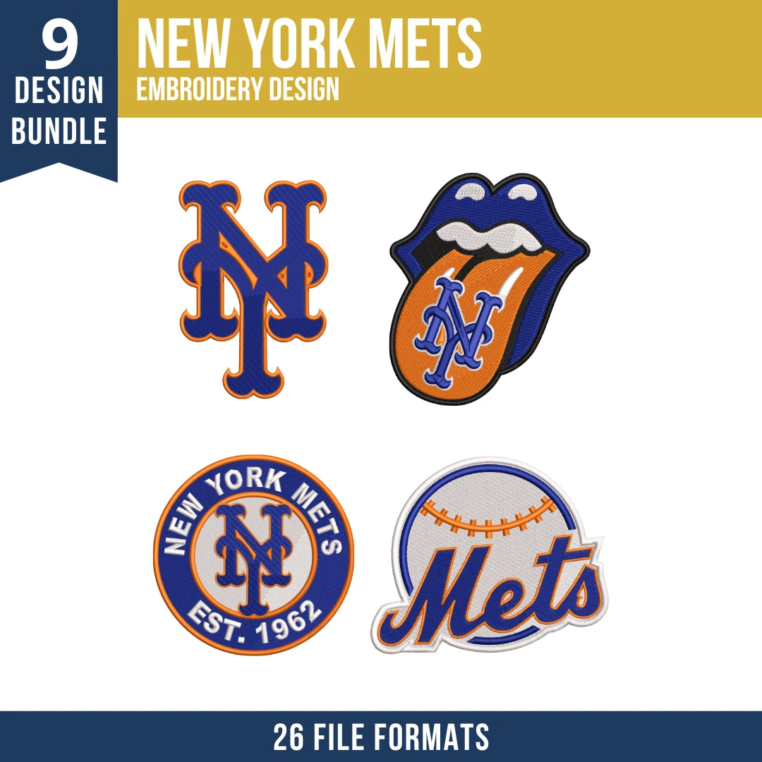 New York Mets Embroidery Bundle – 9 Designs, 26 Formats