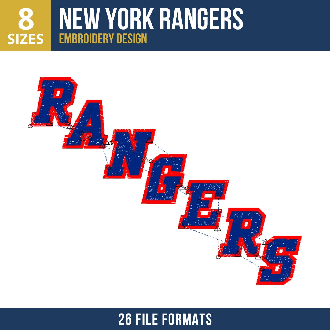 New York Rangers Diagonal Wordmark Embroidery Design | 8 Sizes | 26 Formats