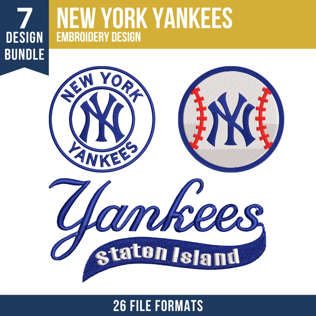 New York Yankees Embroidery Design Bundle – 7 MLB Designs, 26 Formats