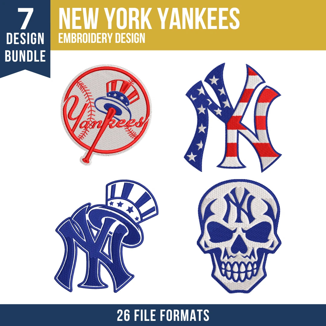 New York Yankees Embroidery Design Bundle – 7 MLB Designs, 26 Formats
