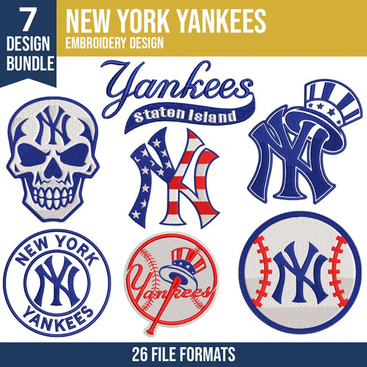 New York Yankees Embroidery Design Bundle – 7 MLB Designs, 26 Formats