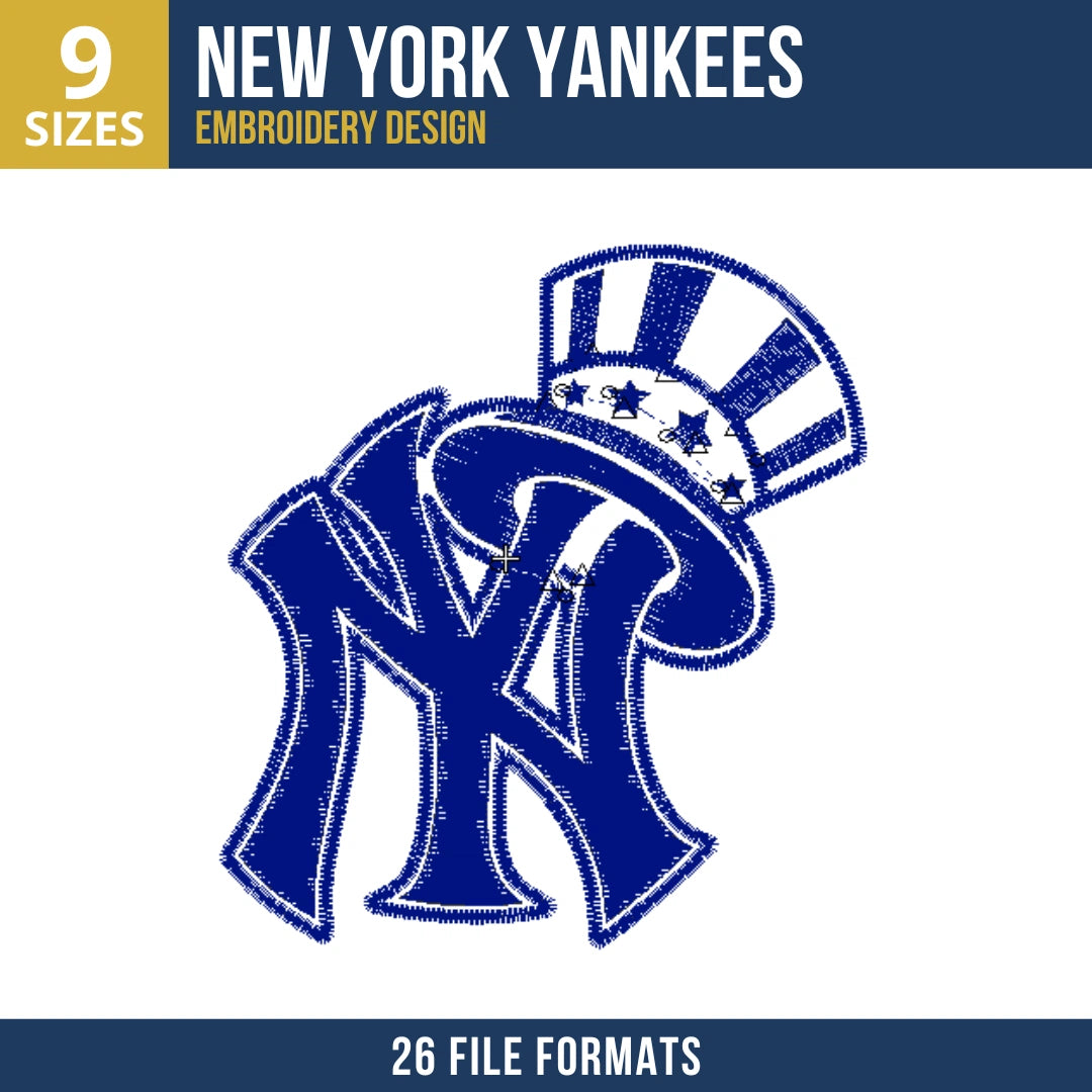 New York Yankees NY Monogram Top Hat Embroidery Design